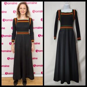 ASO Rachael Stirling Vtg 70s Jonathan‎ Logan Maxi Dress in Black Size M Stripes